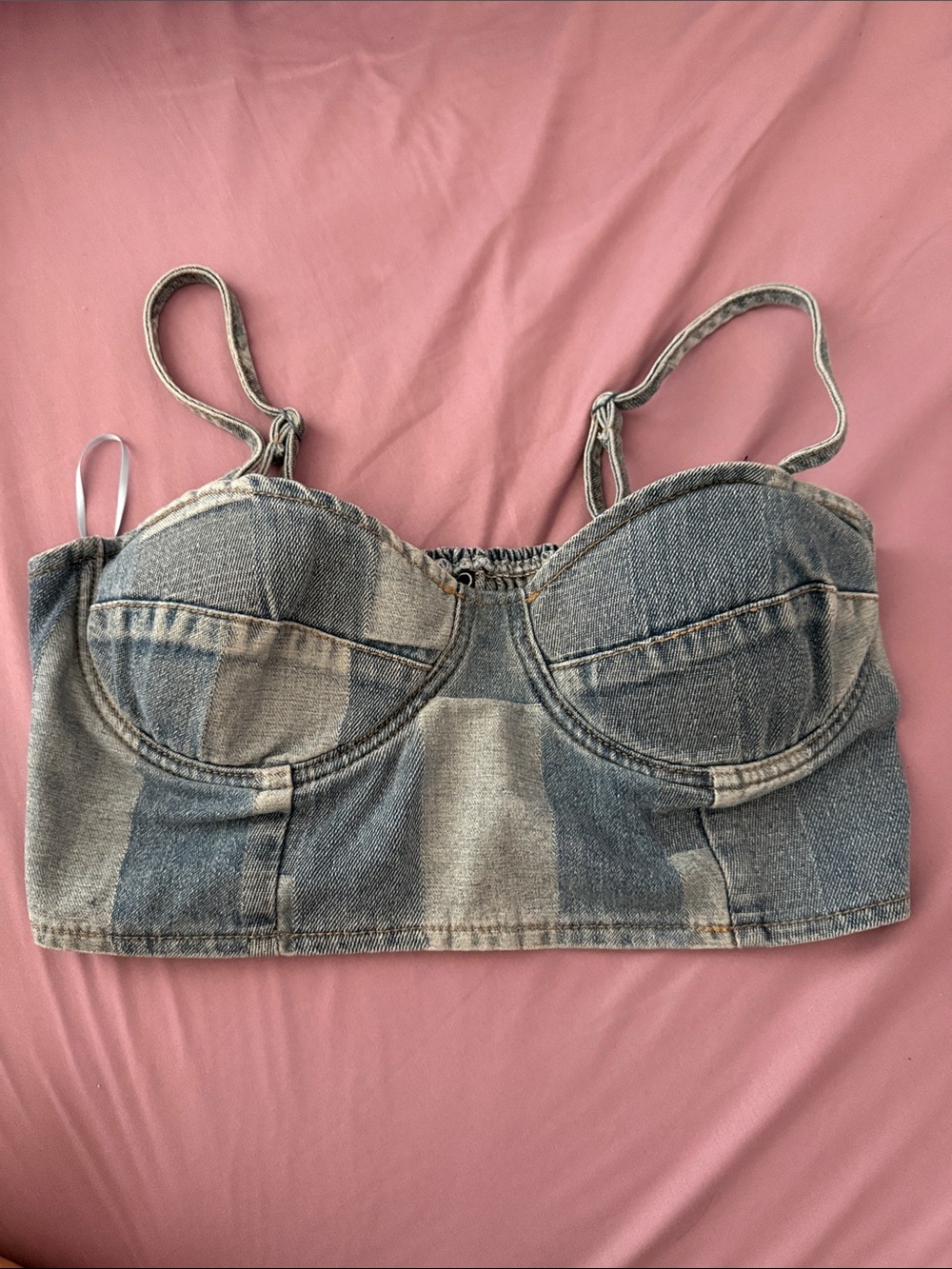 Windsor Blue Patchwork Denim Bustier Crop Top